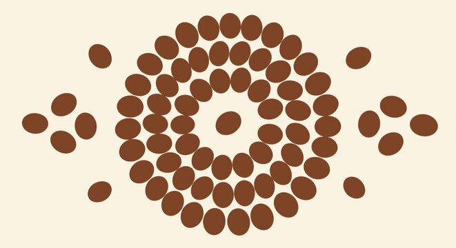 Abstract coffee bean pattern, eye shape, brown dots on beige background