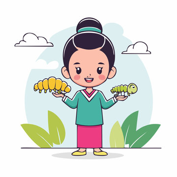 Girl Holding Silkworms