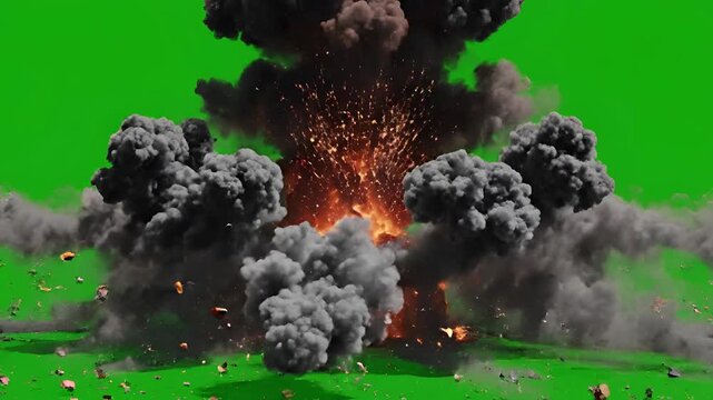 Explosion Green Screen Effect with Debris and Smoke.