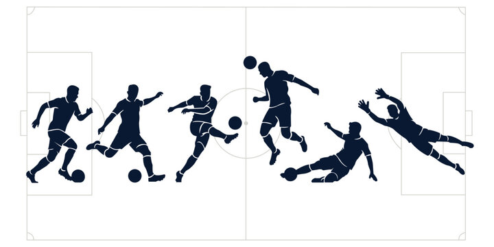 Soccer Football Players Silhouettes Sport Action Motion Vector Illustration