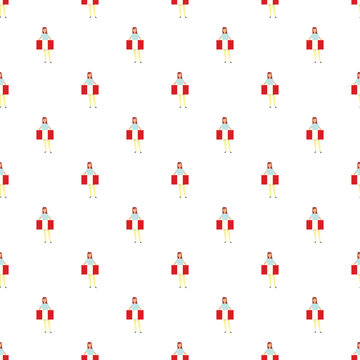 Woman holding a peruvian flag creating a seamless pattern expressing patriotism