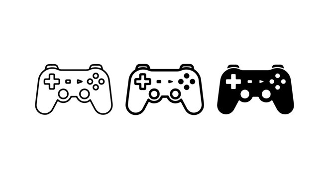 Video Game Controller Icons, Retro Gaming Joysticks, Digital Entertainment Input Devices, Vector Art Set