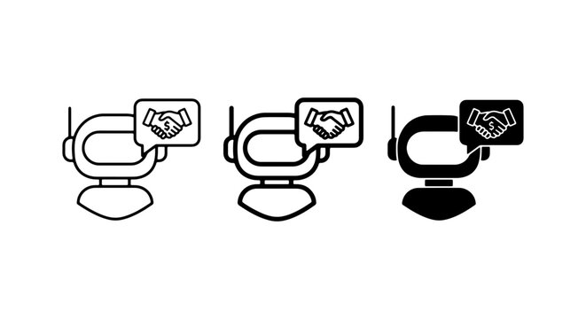 Robot Head Icons, AI Partnership, Business Deal, Technology Agreement, Vector Set