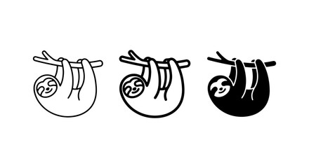 Fototapeta premium Cute Sloth Icons, Hanging Animal Vector Art, Simple Wildlife Graphics, Black and White Line Drawings