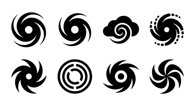 Hurricane Icons Set, Cyclone Symbols Collection, Weather Storm Vector Graphics, Natural Disaster Icons