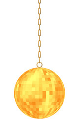 Obraz premium Golden shiny disco mirror ball hanging on a chain isolated