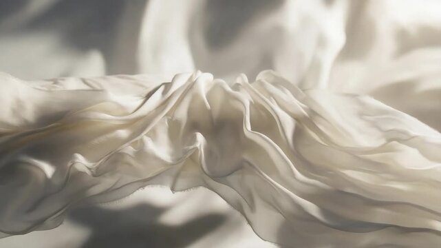 Flowing ivory fabric folds in soft realistic style on a light backdrop, conveying elegance and serenity concept