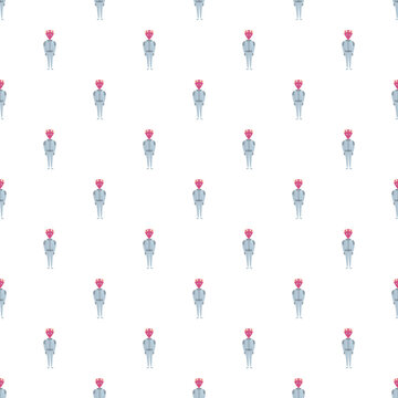Alien robot characters standing in a repetitive, futuristic, sci fi seamless pattern
