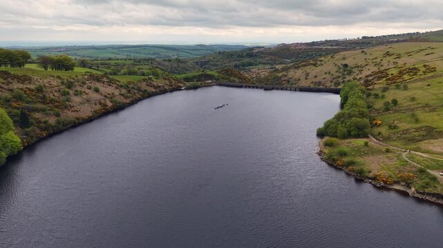 Meldon reservoir near Dartmoor devon england uk from the air drone 
