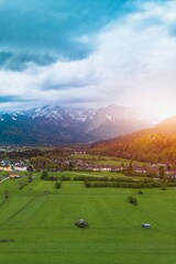 Fototapeta premium Beautiful countryside with mountain backdrop