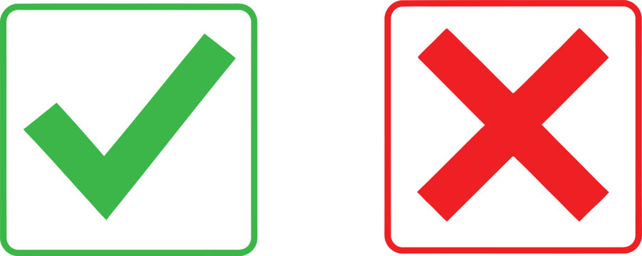 Checkmark and cross icon set for approval decisions Vector