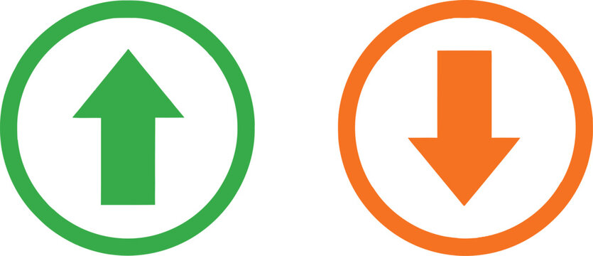 Up and down circular arrow icons in green and orange Vector