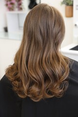 Naklejka premium Woman with beautiful styled hair in salon, back view