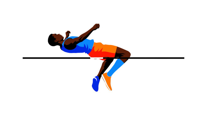Athlete jumping over high bar in track and field competition
