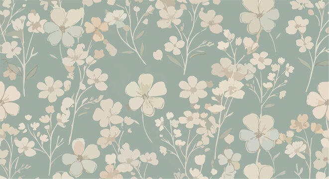 Playful floral pattern with vibrant watercolor flowers and leafy details