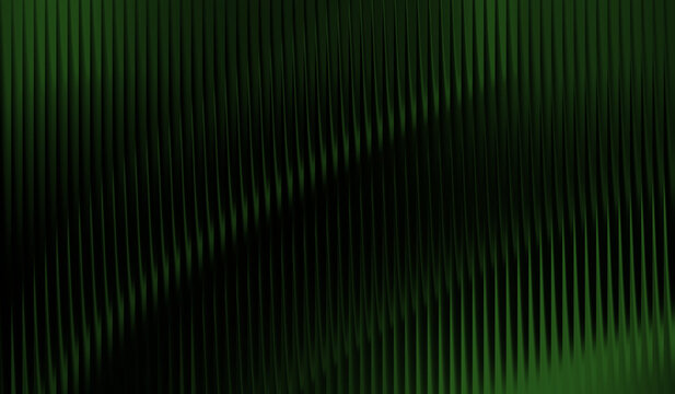 Abstract dark green background with vertical glasses lines and soft wave effect, modern minimalist texture for digital design, sleek 3d render of parallel stripes with subtle lighting gradients