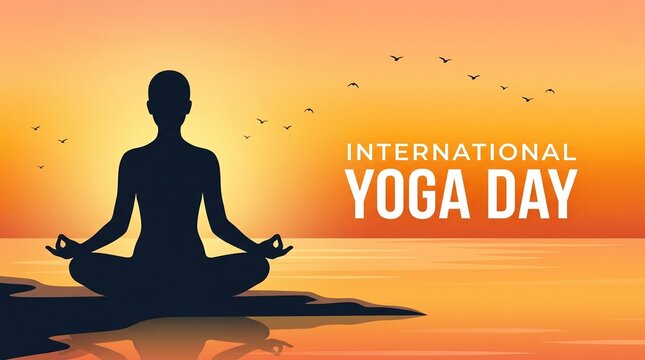 Silhouette of yogi meditating at sunset by the water
