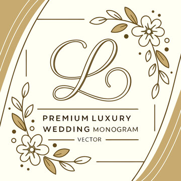Luxury wedding monogram with floral design