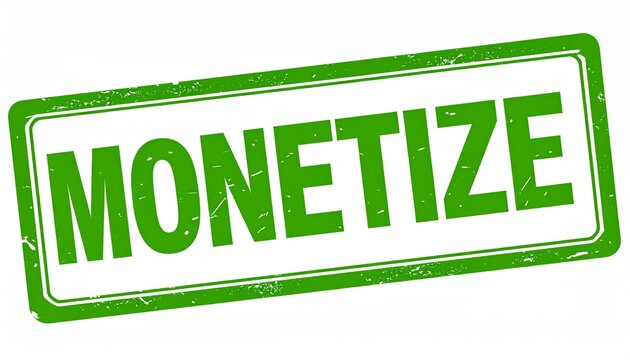 Angled Green "MONETIZE" Rubber Stamp Graphic on a Clean White Background