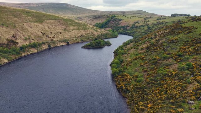 Meldon reservoir near Dartmoor devon england uk from the air drone 