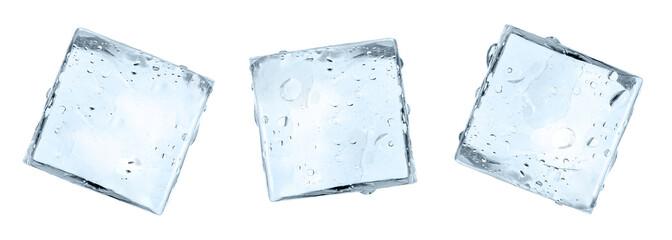 Naklejka na ściany i meble Three ice cubes on transparent background, set