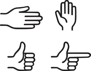 Obraz premium Four black line art hand gestures isolated on white background for various expressions victor illustration