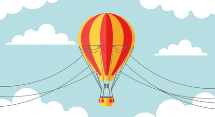 Obraz premium Hot Air Balloon Flying in Cloudy Blue Sky