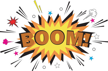 Vibrant comic book explosion with boom text isolated on white background victor illustration © MD NUR MIA