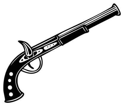 Stylized Antique Flintlock Pistol Weapon with Ornate Handle
