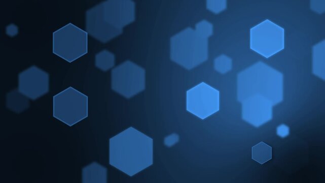 Abstract bokeh with hexagonal light shapes on dark gradient background animation