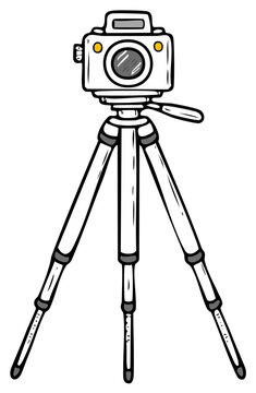 Cartoon Camera on a Sturdy Tripod with Adjustable Legs