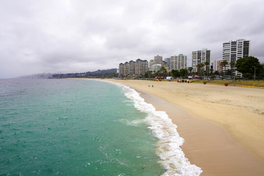 Playa El Sol beach in Vina del Mar, Valparaiso, Chile