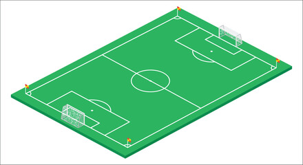 Isometric soccer field illustration with goals and corner flags © Sagor