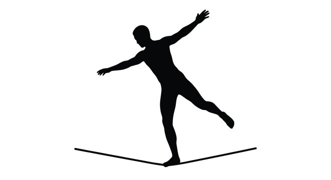 Silhouette of a man balancing on a tightrope tightrope walker silhouette