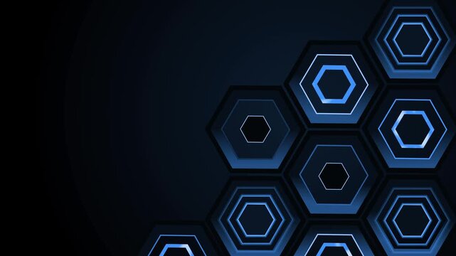 Dark geometric abstract background with glowing hexagons animation , layered depth and modern luxury feel
