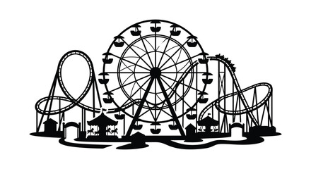 Amusement park silhouette with ferris wheel and roller coasters © Yasin24