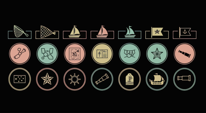 Nautical Icons Set: Sailing, Navigation, and Maritime Symbols