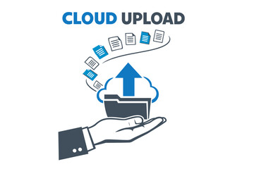 Fototapeta premium Cloud upload concept: a professional hand holding a glowing upward arrow
