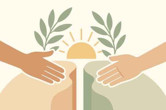 Peace and reconciliation theme depicting two hands reaching across a
