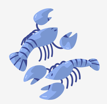Two Blue Lobsters Icon. Minimalist Vector Characters for Seafood and Ocean