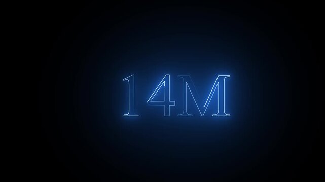 Glowing neon light 14M followers or subscribers celebration text animation , Number 14M Neon Futuristic Effect, 14M animation neon text effect motion. ...
