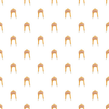 Repeating pattern of traditional peruvian chullo hats with earflaps and pompom