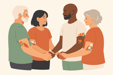 Fototapeta premium A diverse group of four people of different ages and backgrounds standing