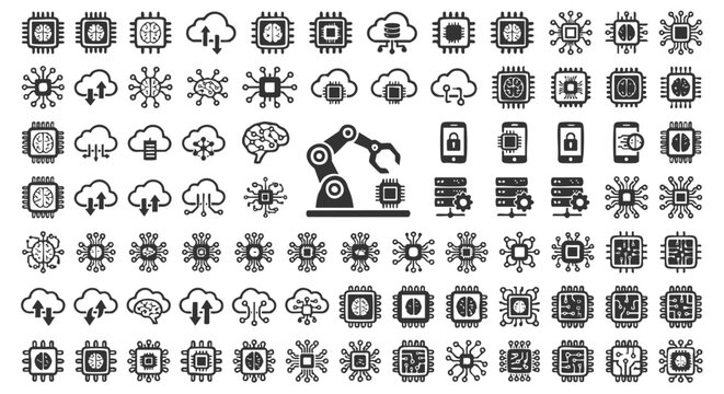 Circuit board & Chip icon. Electronic circuit flat and line icons set. Electronic, Processor, Chip symbol. Vector