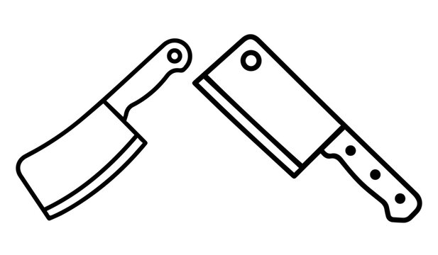 Two meat cleaver knives outline illustration with black and white hand tool illustration equipment