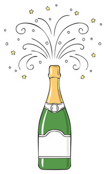 Celebration with Champagne Bottle Explosion Sparkles Design Party New Year Anniversary Occasion Vector Illustration