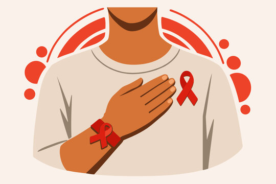 A person of indeterminate gender wearing a colored awareness ribbon as a