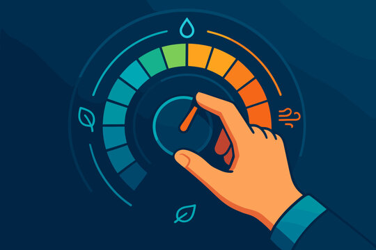 Climate control concept: a large circular temperature gauge with ascending