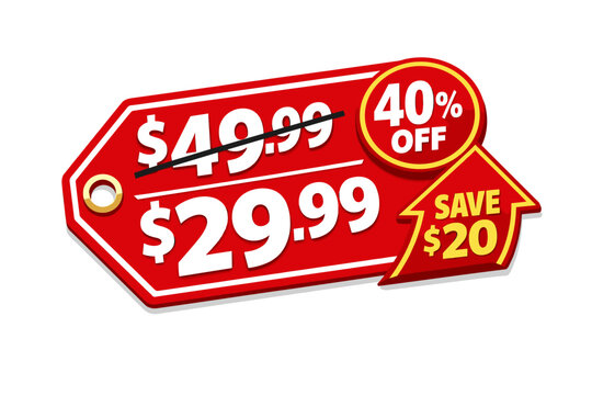 A price tag with a diagonal slash through the original amount and bold new