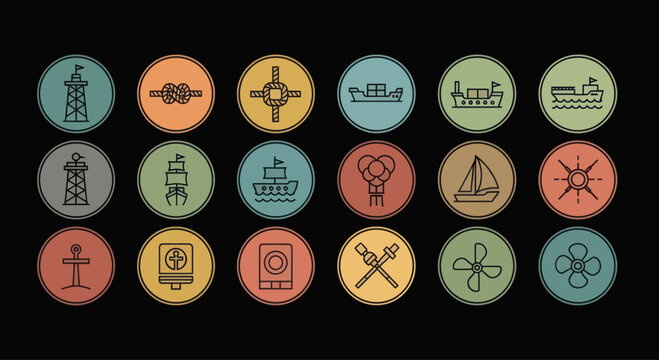 Nautical Symbols and Icons Collection: Marine, Sailing, and Maritime Graphics